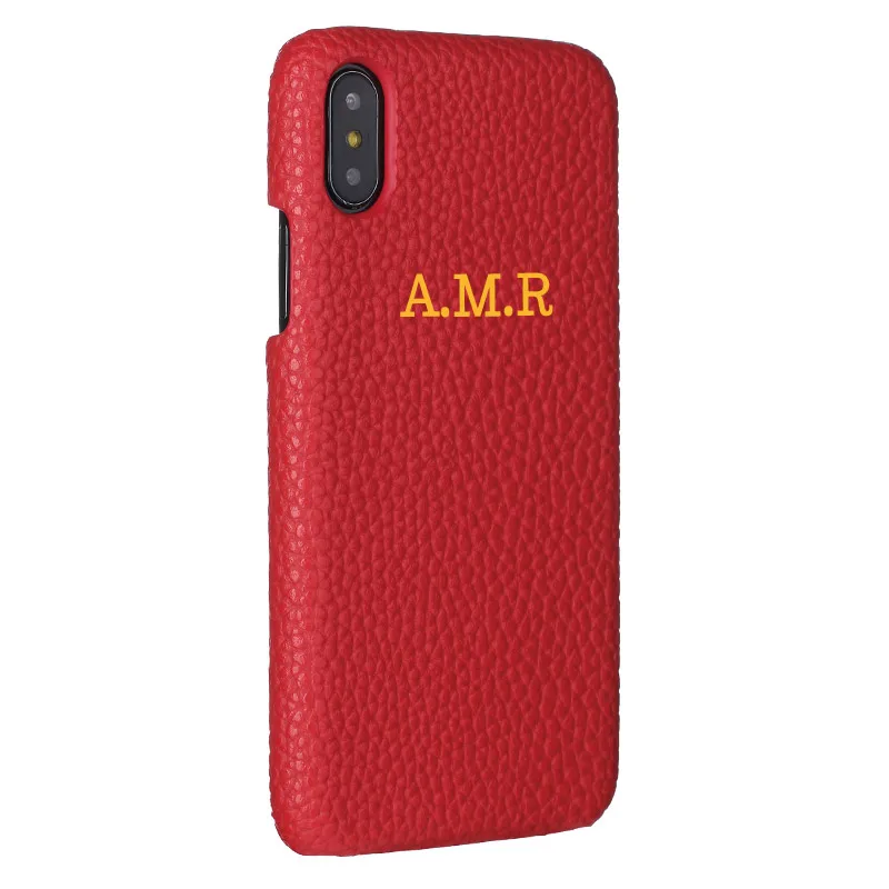 Personalisation Custom Pebble Grain Leather Luxury Gold Silver Initial Name For iPhone X XR XS ...