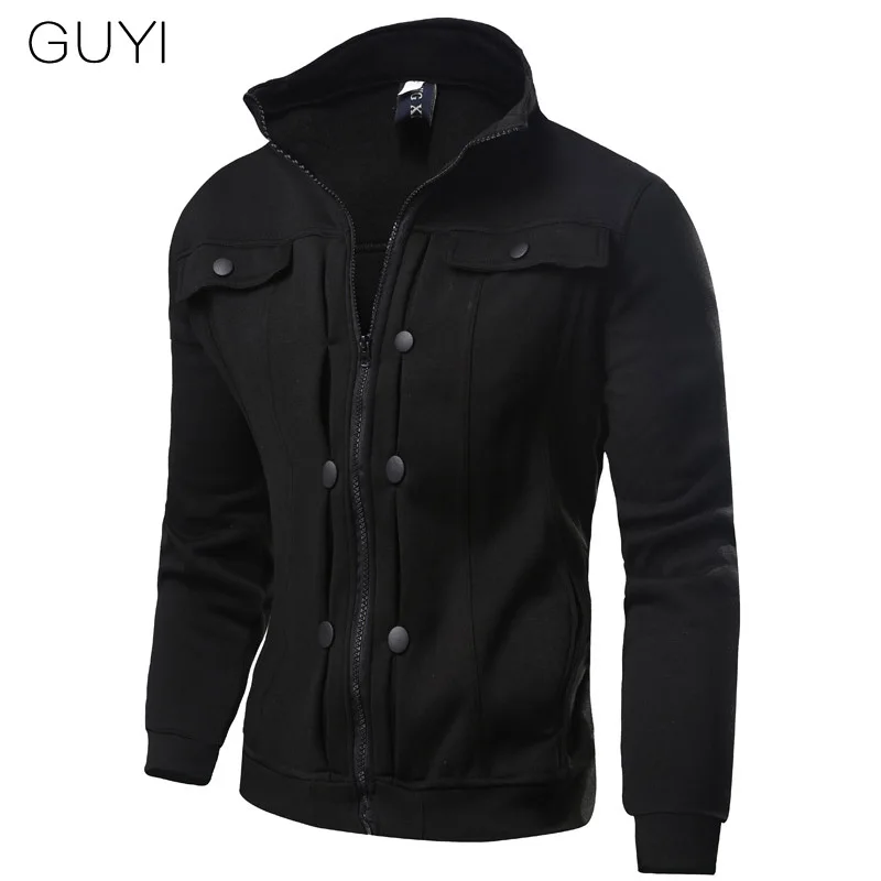 GUYI/5 цветов, однотонные куртки с воротником-стойкой, мужские двубортные куртки на молнии с карманами, верхняя одежда и пальто, повседневные
