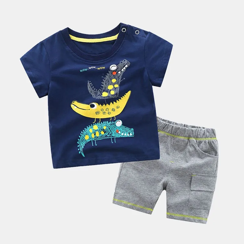 CROAL CHERIE 90-130cm Cute Dinosaur Summer Children's Clothing Sets Baby Boys Clothes Suits Cotton Suits Kids T-shirts + Pants  (23)