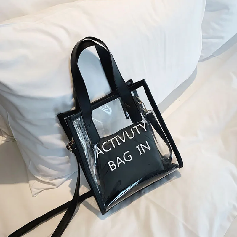 

Fashion Women Jelly Clear Letter Bags Tote Transparent Messenger Handbag+Inner Bag