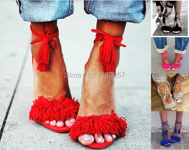Aquazzura Wild Thing Suede Fringe Tasseled Ankle Tie Sandals Women S Wildthing Addict Pumps High Heels Shoes 7 Colors Eu35 Eu42 Sandals For Women Flat Sandal Clubfringe Bikini Aliexpress