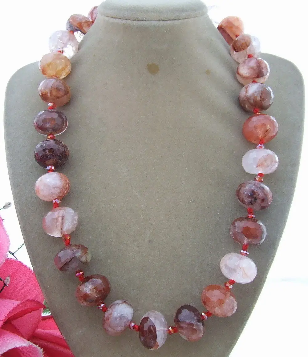 

FC030220 Natural 18mm Faceted Rutilated Rondelle Crystal Necklace