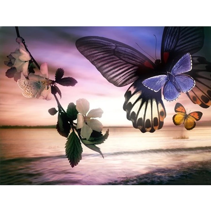 

Diy Diamond Painting Cross Stitch Flower & Butterflie On Water Needlework Diamond Embroidery Full Round Mosaic Decoration Resin
