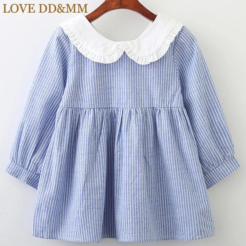 

LOVE DD&MM Girls Dresses 2019 Spring New Children's Wear Cute Doll Collar Bow Striped Long-Sleeved Princess Dress