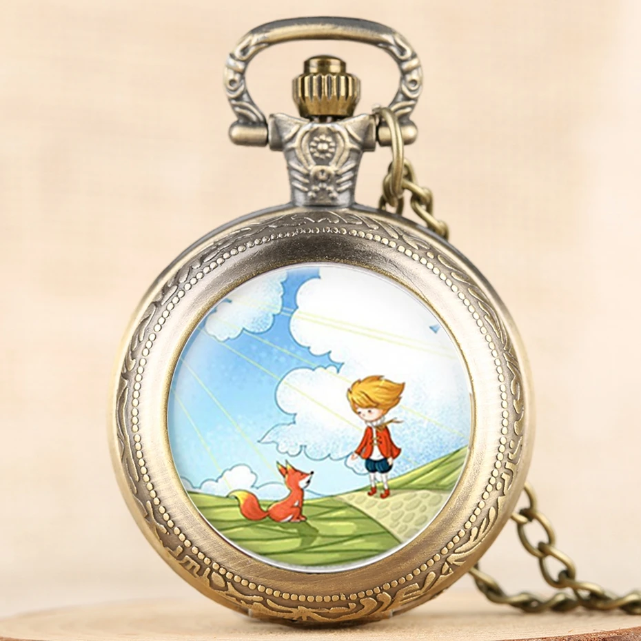 Hot Selling Classic The Little Prince Movie Planet Blue Bronze Vintage Quartz Pocket FOB Watch Popular Gifts for Boys Girls Kids 2019 2020 2021 2022 2023 2024 (1)