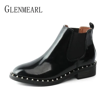 

Brand Women Boots Autumn Ankle Shoes For Woman Platform Thick Heels Chelsea Boots Female Fashion Rivet Round Toe Ladies Shoe DE