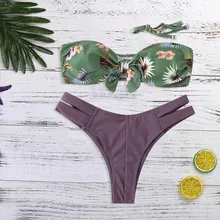 Сексуальное бикини, цветочный принт, бант, две части, купальник для женщин, без бретелек, бандаж, низкая талия, купальник, пляжные стринги, Maillot De Bain