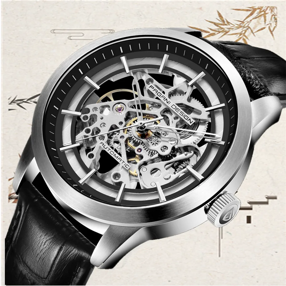 Модные Роскошные брендовые дизайнерские кожаные часы PAGANI Автоматические Мужские часы Мужские механические стальные часы Relogio Masculino+ коробка