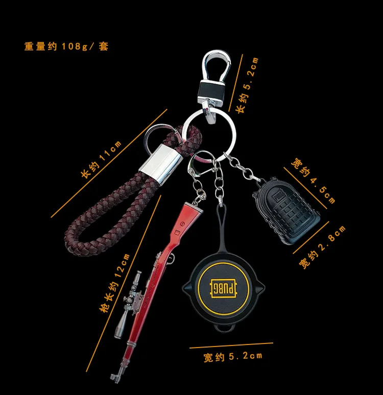 Alta calidad PUBG armas Mini modelo Metal llaveros mochila Pan juguete del coche hombres colgante llaveros titular baratijas llavero
