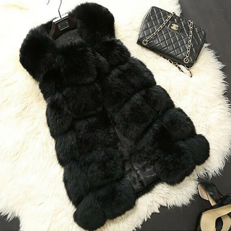 FLULU Winter Casual Faux Fur Coat Women 2018 Vintage Fashion Warm Slim Sleeveless Coat Solid Vest Female Jacket casaco feminino