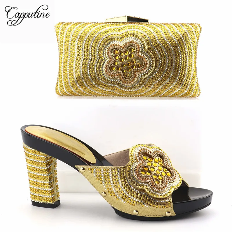 Buy Capputine New Nigerian Gold Color Shoes And Matching Bag Set Summer Italian