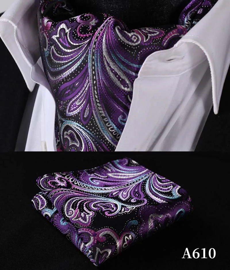 Синий цветочный Шелковый Аскот Карманный квадратный шейный платок, повседневное жаккардовое платье шарфы галстуки Тканые Вечерние Аскот платок Набор# A6 - Цвет: A610 Purple Paisley
