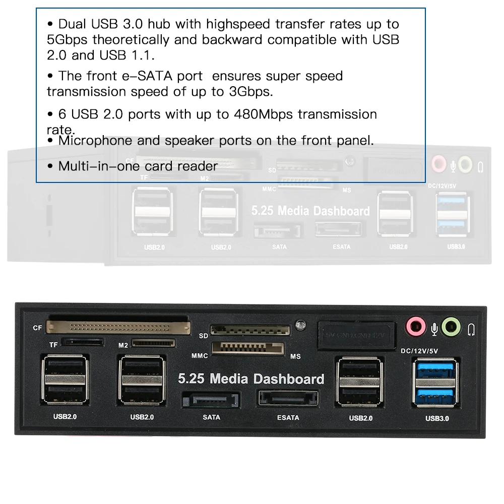 USB 3,0 концентратор Многофункциональный eSATA SATA порт внутренний кардридер ПК медиа Передняя панель аудио для SD MS CF TF M2 MMC карты памяти
