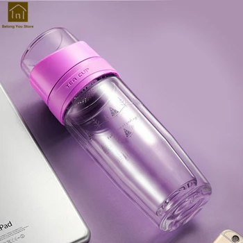 

Silicone Heat Resistant Portable Glass Water Bottle Jar Tea Cup Double Glass Mug Trinkglas Eco Friendly Drinking Glasses WKE051