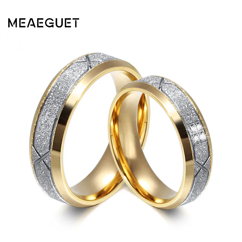 Meaeguet модные золотые обручальные кольца для влюбленных кольца из нержавеющей стали 316L с песком для помолвка Анель ювелирные изделия
