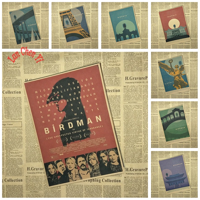

Retro Kraft Paper Poster Birdman Award winning film Bar Cafe Creative High quality Home Decor