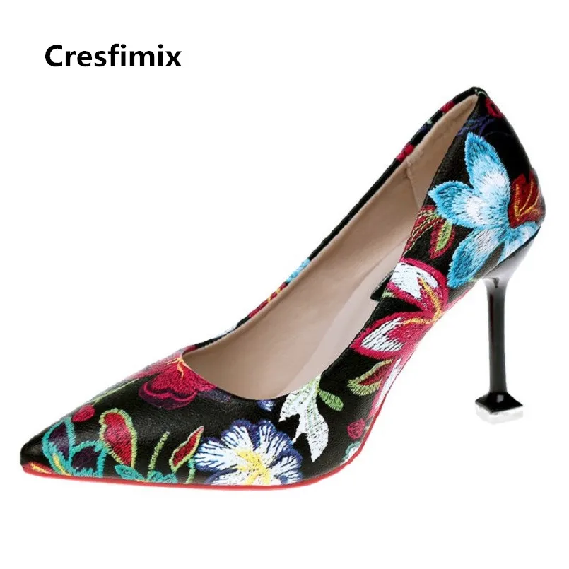 Cresfimix femmes hauts talons/женские модные удобные туфли на высоком каблуке 10 см с цветочным принтом; женские пикантные милые вечерние туфли на