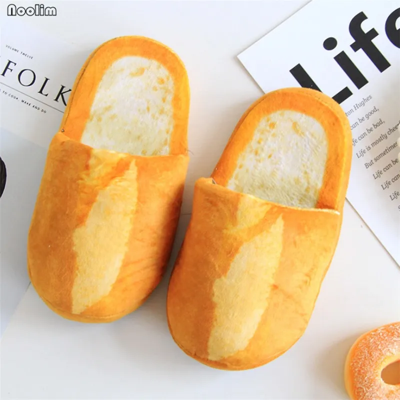 시뮬레이션 빵 만화 커플 슬리퍼 가을 겨울 면화 슬리퍼 크리 에이 티브 홈 층 신발 침실 따뜻한 소프트 홈 신발