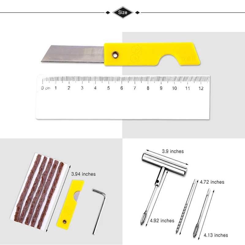 Универсальный Набор инструментов для ремонта бескамерных шин для автомобиля и велосипеда, 5 сверхпрочных полосок, набор игл для ремонта шин, набор проколов