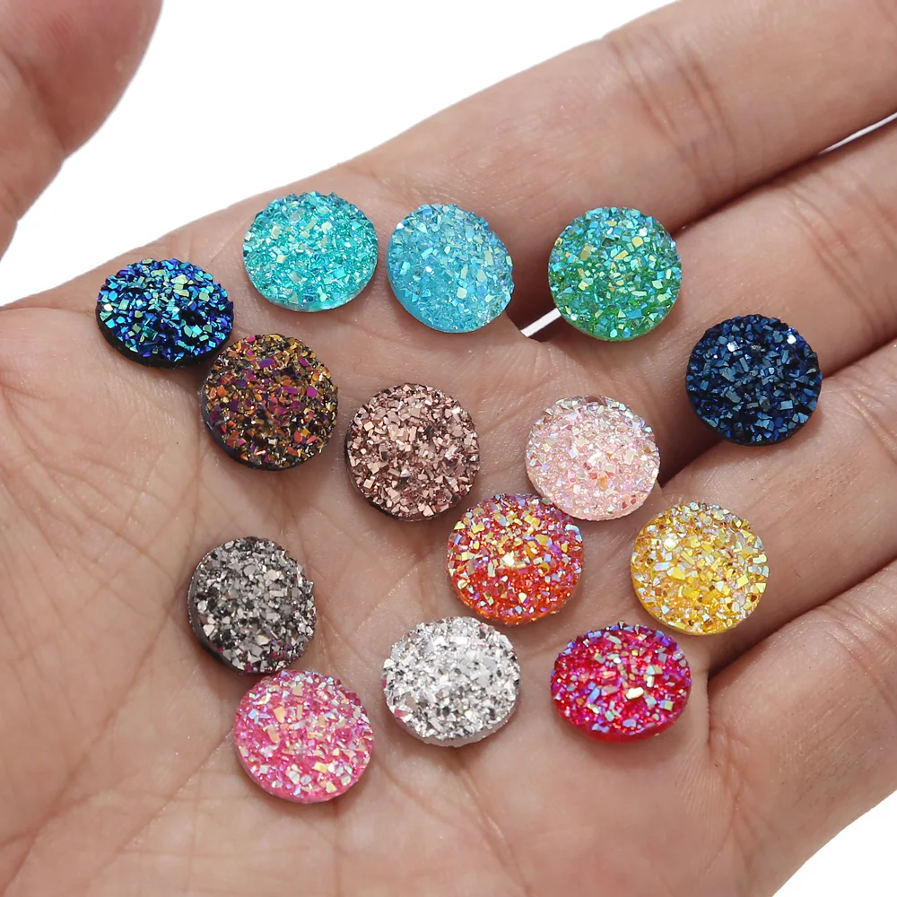 

20pcs/lot 12mm Flatback Druzy Stone Cabochon Beads For Craft Embellishment Flat Back Resin Cabochon Beads Jewelry Making
