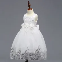 Белый для девочек в цветочек Детские вечерние кружевные платья Театрализованное Свадьба невесты блесток Тюль платье