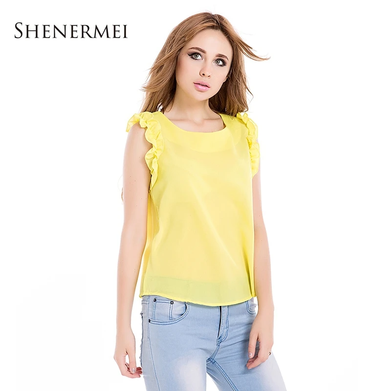 S-XXL New 2015 Women's O Neck Lotus Leaf Pullover Lace Bow Chiffon Shirt Tops Summer Blouse Plus Size Female Blouses |