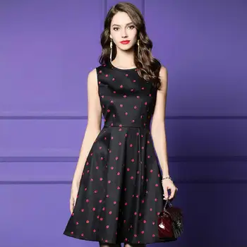 

Hot Sale Flower Print Women Dress Elegant O-Neck Mini Pleated Dresses F5138