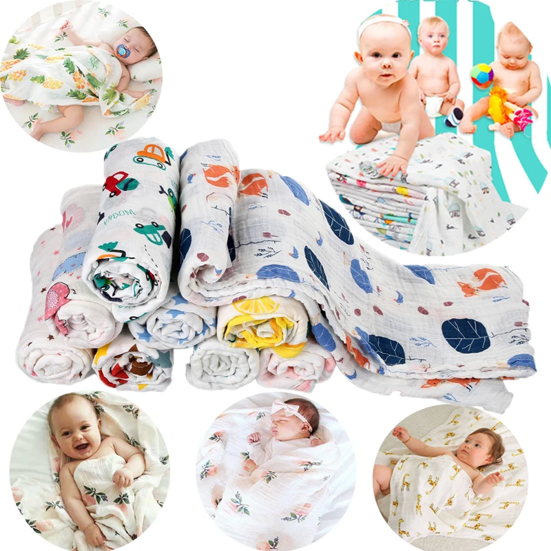 

Baby Blankets Baby Swaddles 3PCS/Set 120*120cm Cotton Soft Blankets Newborn Bath Swaddles Infant Gauze Wrap Sleepsack W
