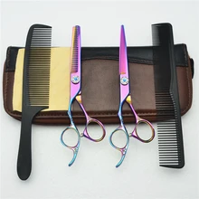 Левая рука 4 шт костюм 6 ''индивидуальный логотип фиолетовый JP 440C человеческих волос Парикмахерские ножницы+ Истончение+ расчески C8002