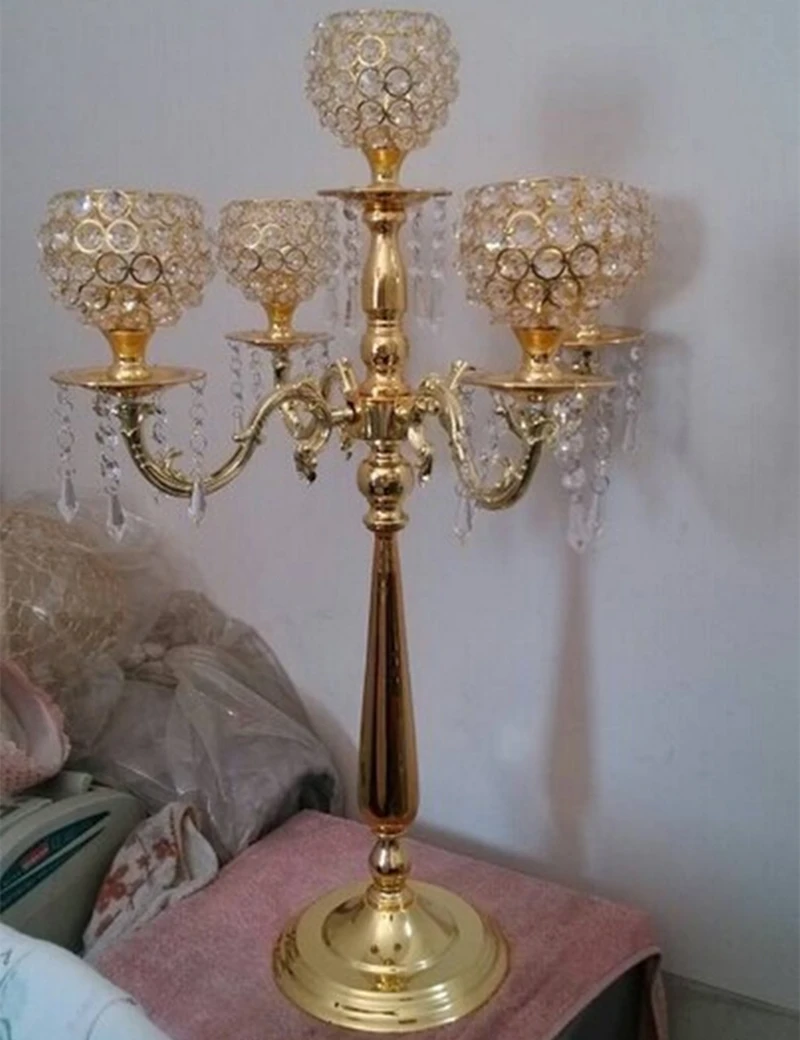Top rated 1 lot=4pcs 76 cm height 5 arms metal Gold candelabras with