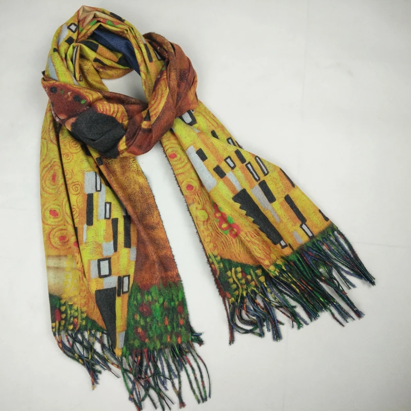 Koop Spanje mode vrouwen winter designer KlimtVan Gogh olieverf kasjmier sjaal sjaals foulard bandana vrouwen wraps sjaals LL180828