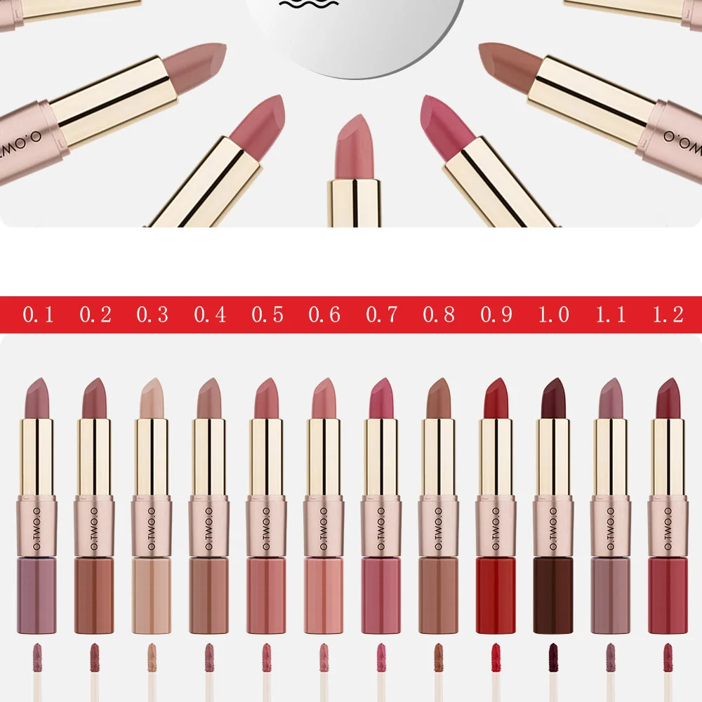 O.TWO.O Velvet Lipstick and Matte Lip Gloss 2 In 1 Waterproof Long Lasting Nude Double Head Rouge Kissproof Matte Lip Makeup (5)