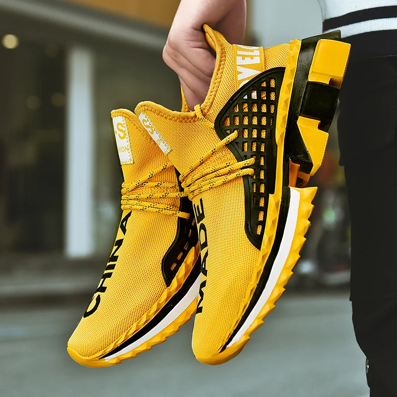 

New Professional Running Shoes Men Knitted Fly Mesh Human Sneakers Race Runner Speed Runner Outdoors Trainers Sports Men Summer