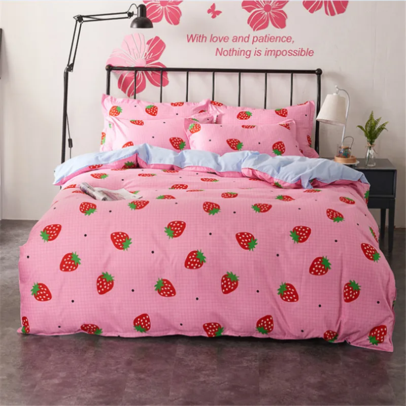 Strawberry Home Textile Printed 3/4pcs Bedding Set Bed Cover Bed Sheet