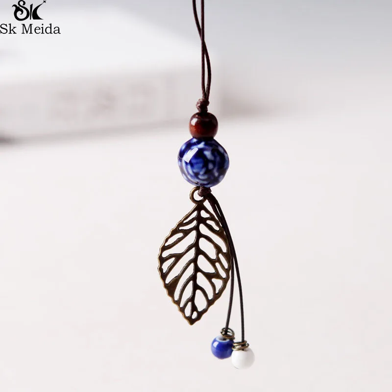 Handmade Ethnic Jewelry Women's Long Hand Made Ceramic Beads Deer Head Flower Pendant Sweater Chain Necklace WW-169 | Украшения и