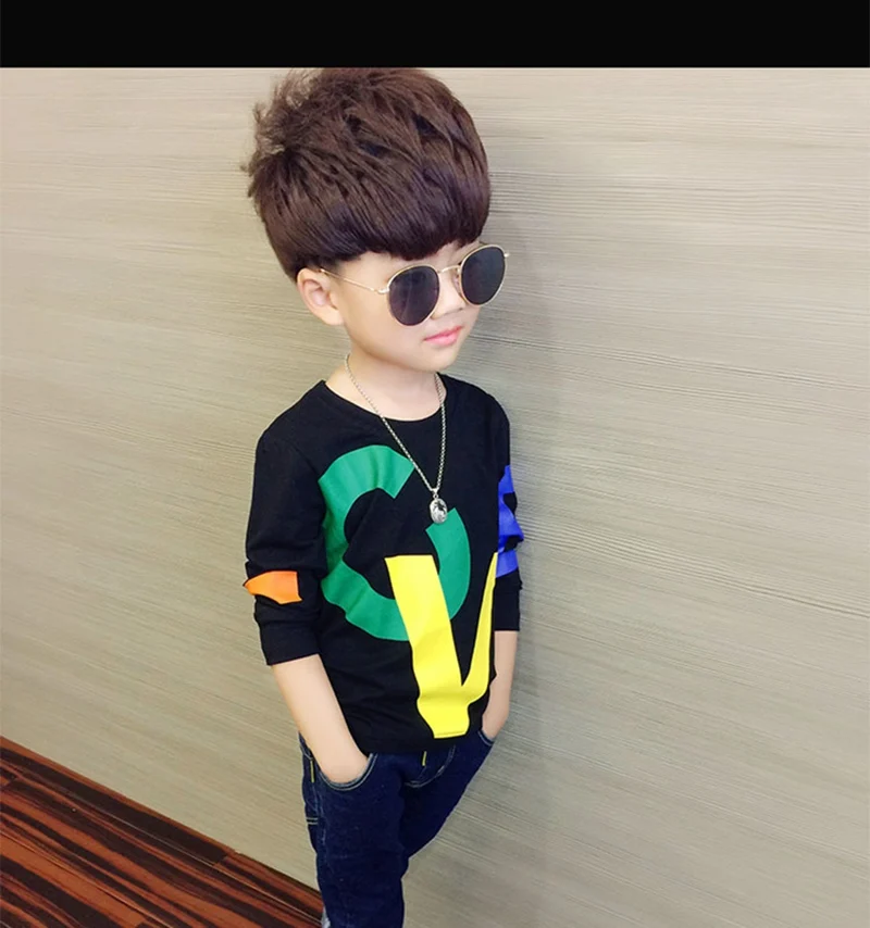 COOTELILI 80-130cm Black T-Shirt Children Tops Letter Kids Clothes Long Sleeve T Shirt Toddler Boys Spring Clothing Costume (6)
