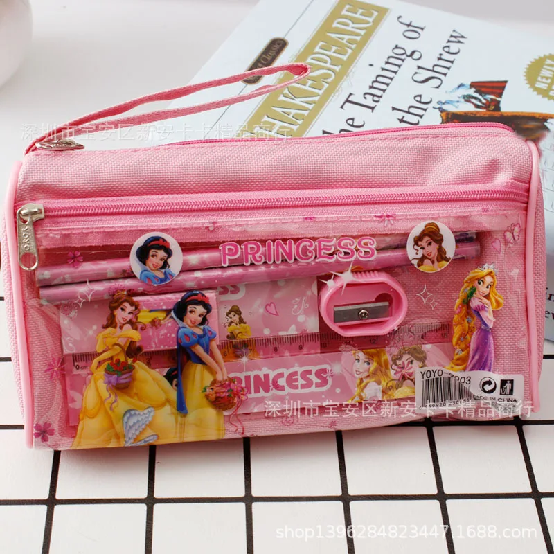 GIRLS DISNEY PRINCESS FILLED PENCIL CASE RULER ERASER PENCIL SHARPENER SCHOOL