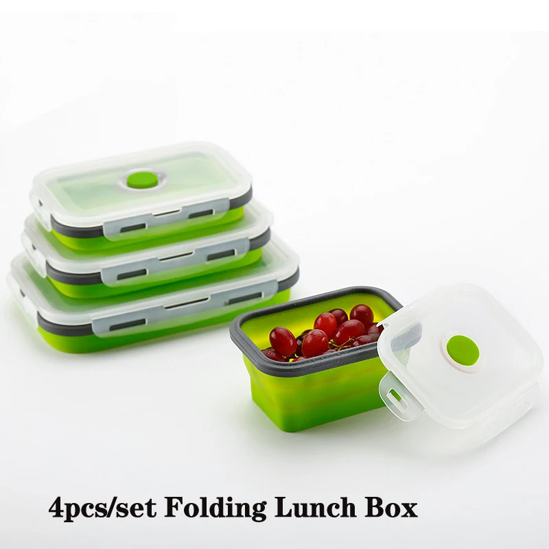 

4Pcs/set Silicone Folding Bento Box Collapsible Portable Lunch Box for Food Dinnerware Food Container Bowl For Children Adult