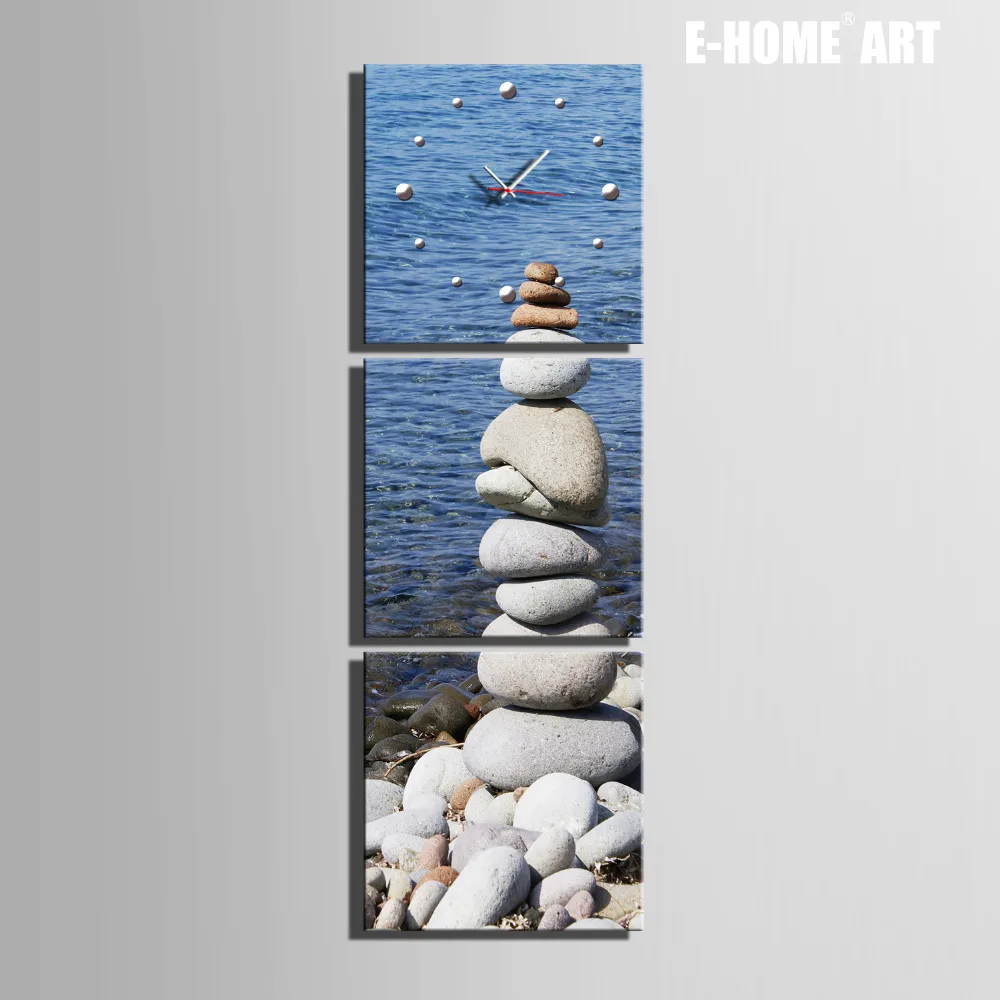 

Free Shipping E-HOME Coastal Stone Clock in Canvas 3pcs wall clock