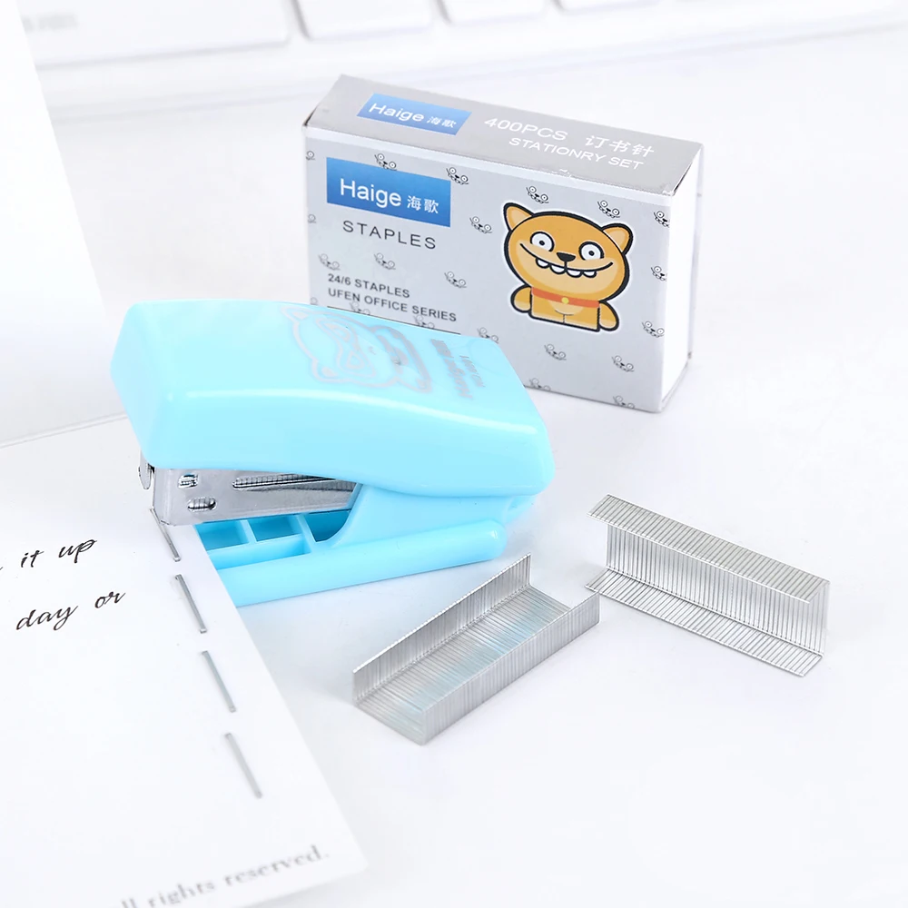 Home Stapler Set Cute Cartoon Stapler Mini Small Stapler Student Stationery Gift come with 400pcs 24/6 needle Nail