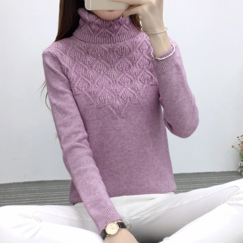 

Fashion 2019 Autumn Pullover Women Knitted Sweater Korean Winter tops Turtleneck Elastic Jumper Women sweaters Bottoming Shirt