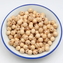 200 pièces, rayures de pin, perles en bois naturel, 8mm, perles d'espacement pour bébé, jouets d'enfants à monter soi-même et attache-sucette, bijoux