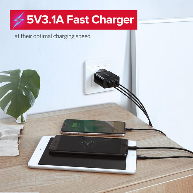 EU Plug Triple USB Phone Sharger with 1A USB Fast Charger