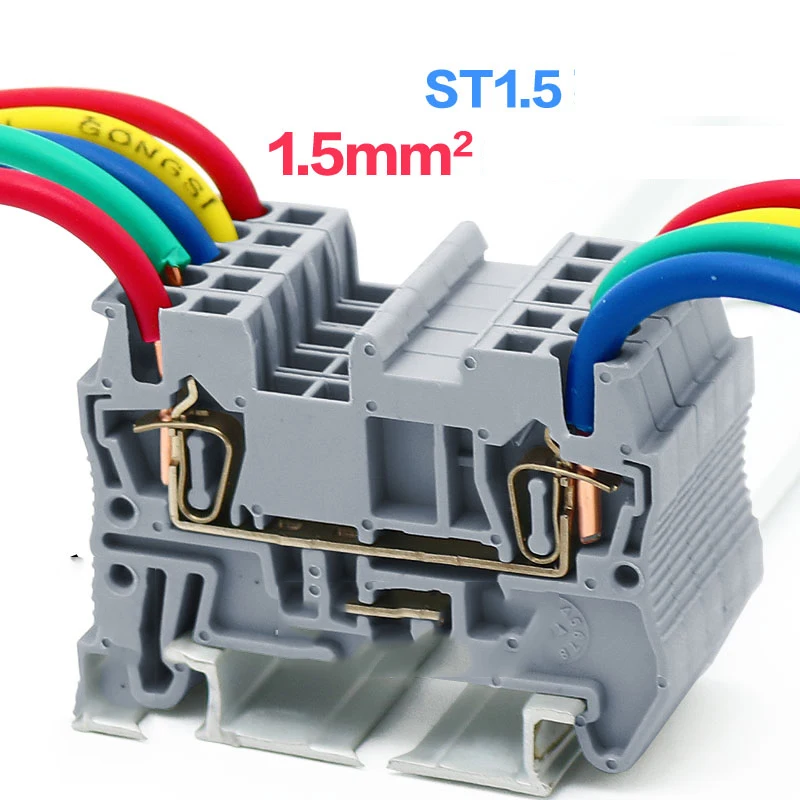 

100pcs ST1.5 DIN rail ST1.5 spring connect wire Terminal Blocks 0.14-1.5MM terminals guide rail Connectors cable Terminal Blocks