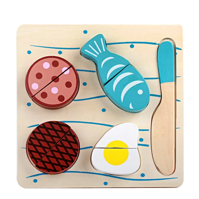 Деревянные кухонные игрушки для резки фруктов и овощей, Развивающий пазл игрушка детская деревянная кухонная игрушка подарок Пособия по кулинарии еда ненастоящая играть - Цвет: fish