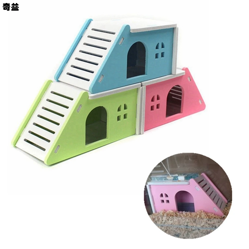 

17x9x8.5cm Cartoon Hamster Toy Nest Small Animal Wood House Bed Cage Nest Pet Hedgehog Castle Toy Pet House XLZ9145