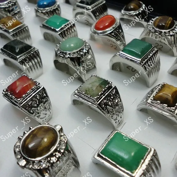 8 stücke Ganze Natur Stein Silber Überzogene Ringe Für Männer Mode Schmuck Masse Verlost LR248|jewelry degree|jewelry bottlestone body jewelry - AliExpress