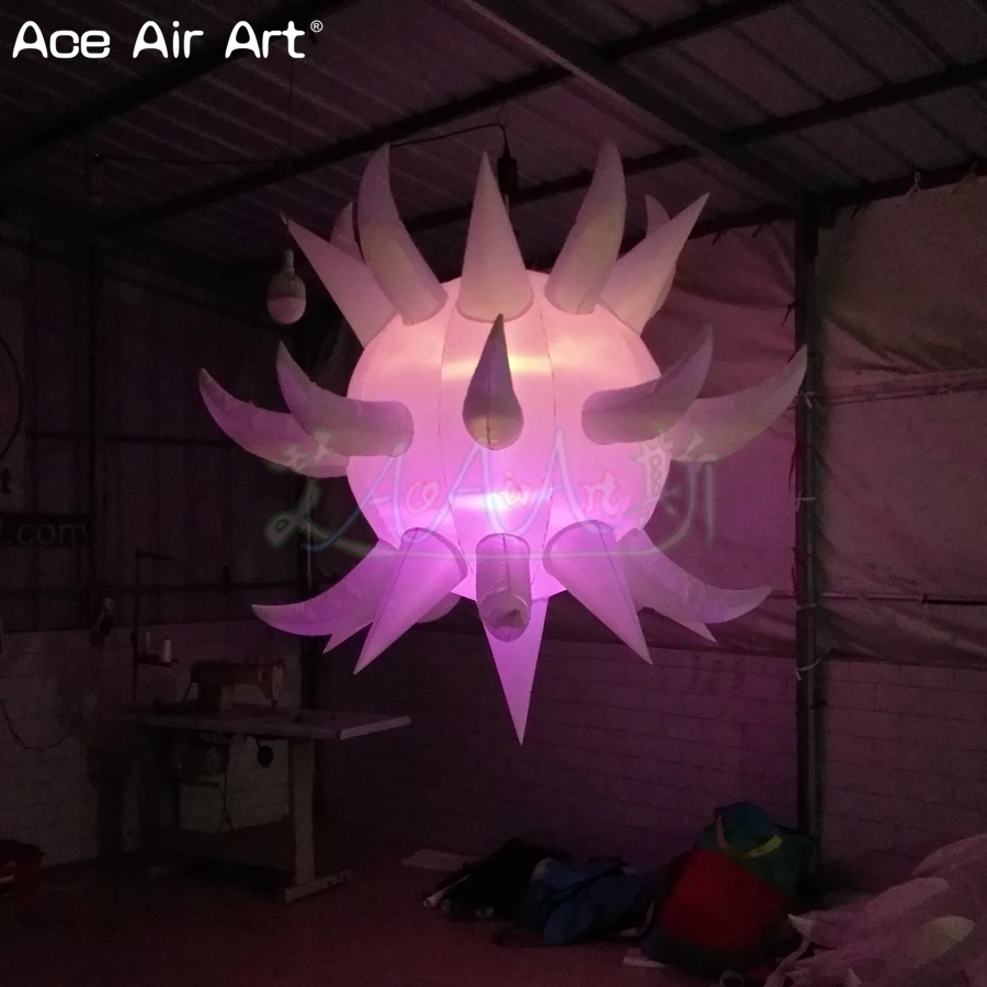  2 pcs inflatable led lighting star with curved cone sphere ball spikes model inflatable ball with t