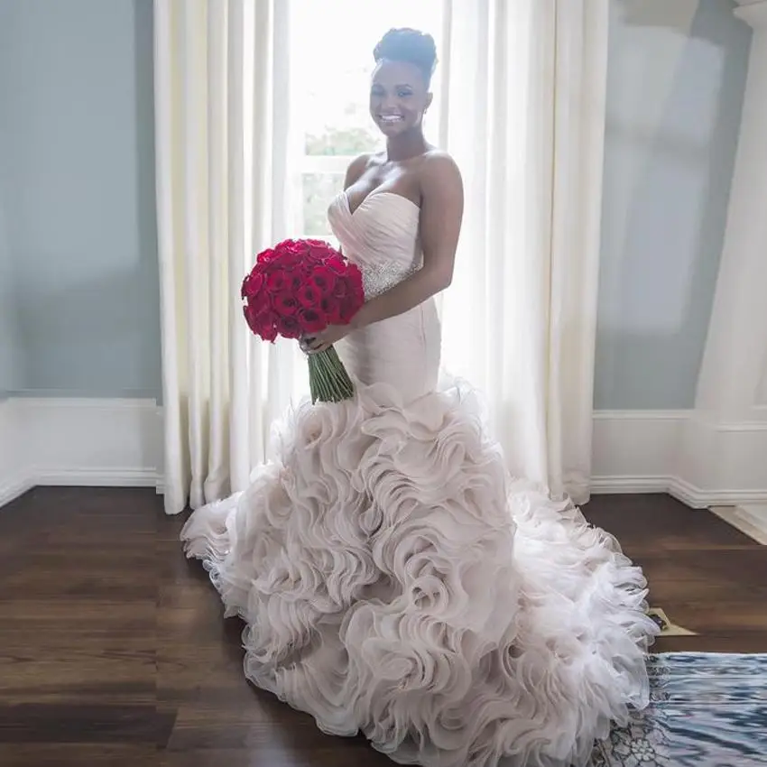 African Mermaid Wedding Dresses 2019 Gorgeous Sweetheart Pleated Satin
