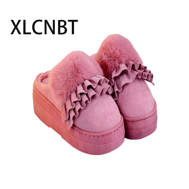

winter slipper women home slipper plaftorm lovely cute warm thick bottom plush slippers fashionable high heel home soft shoes